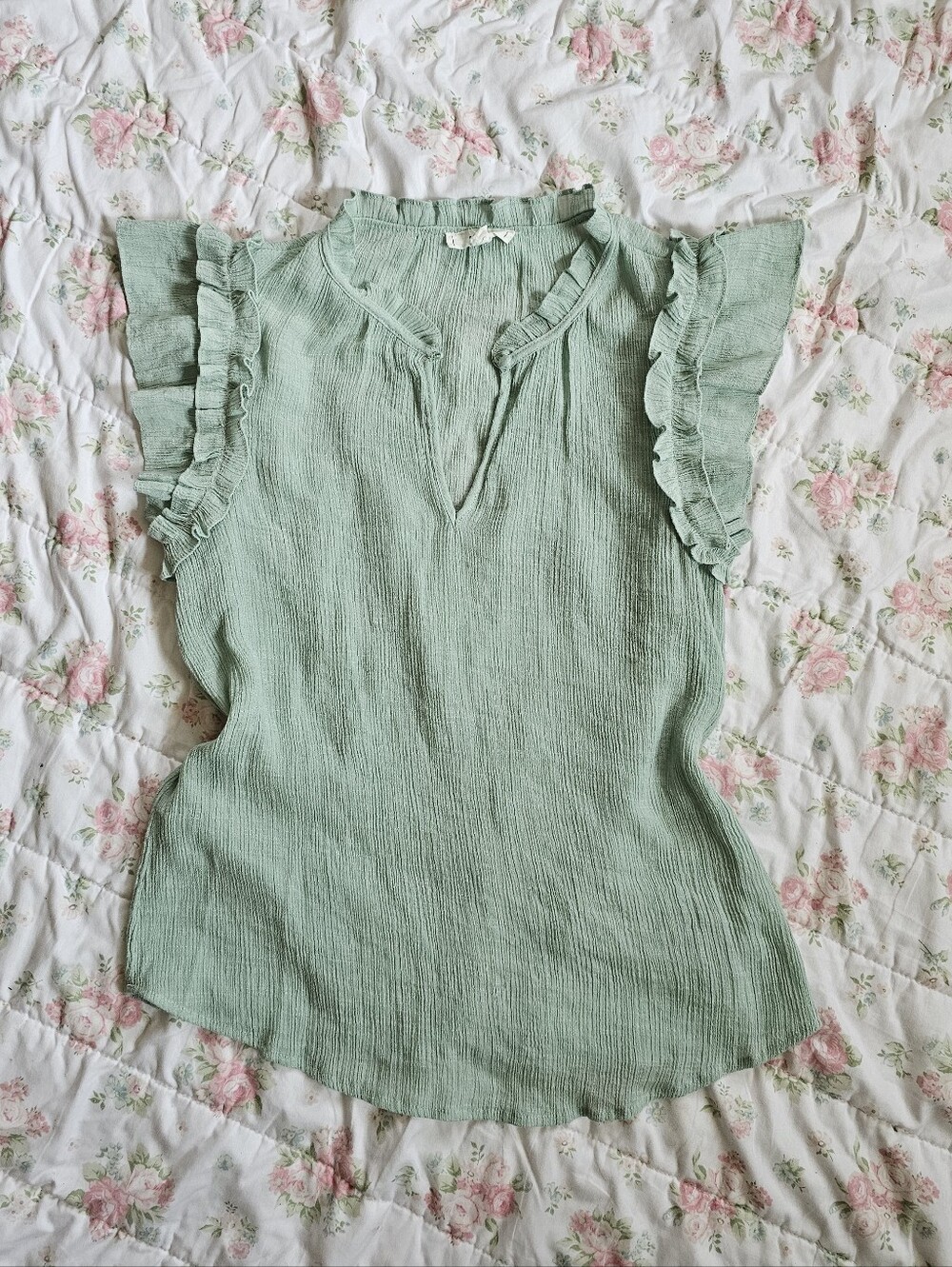 Mine | Mint Green Ruffle Sleeve Blouse | Size Lrg